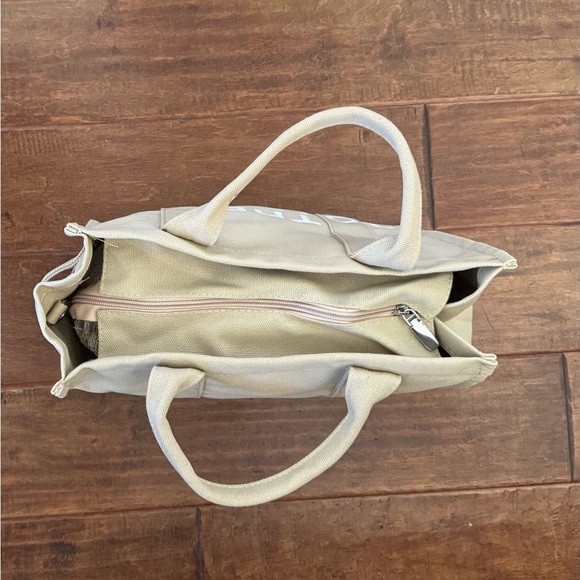 Fashionable Mini Canvas Crossbody Tote Zipper Bag, Beige - Picture 9 of 10